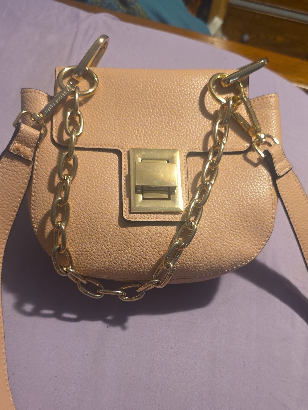 Steve Madden Blush Pebbled Leather Crossbody with Gold Chain